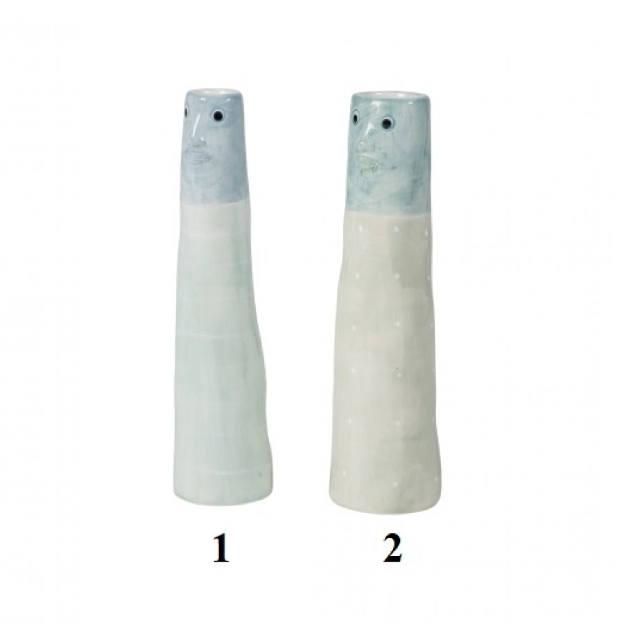 Keramikvase ansigt smal grøn/blå nr 1, 17cm