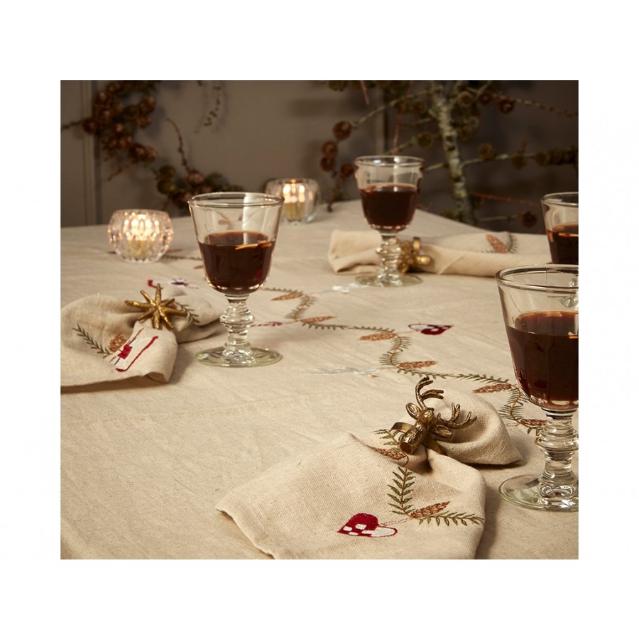 Broderet dug jul natur 140x240cm