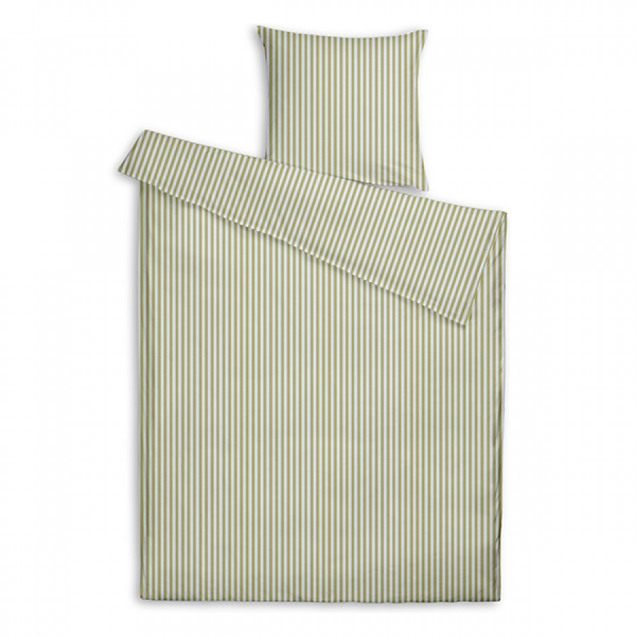 Engholm Sengesæt - Pinstribe-oliven/lysgrå-140x200