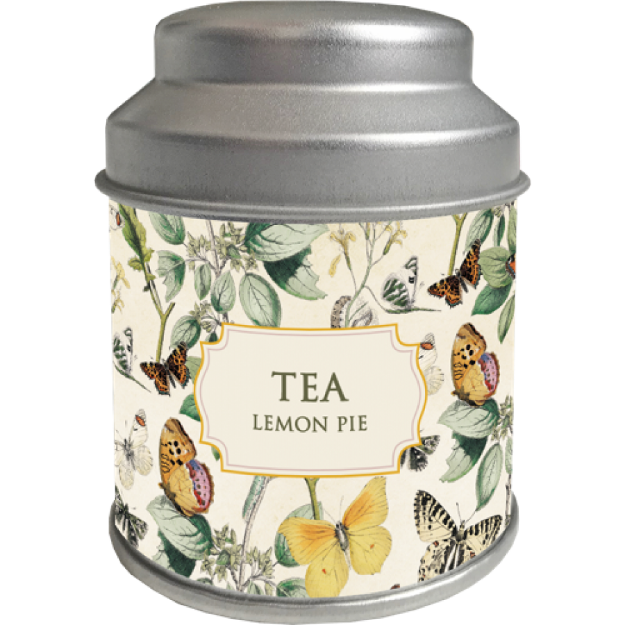 Tedåse med 5 tebreve Citrontærte/sommerfugl