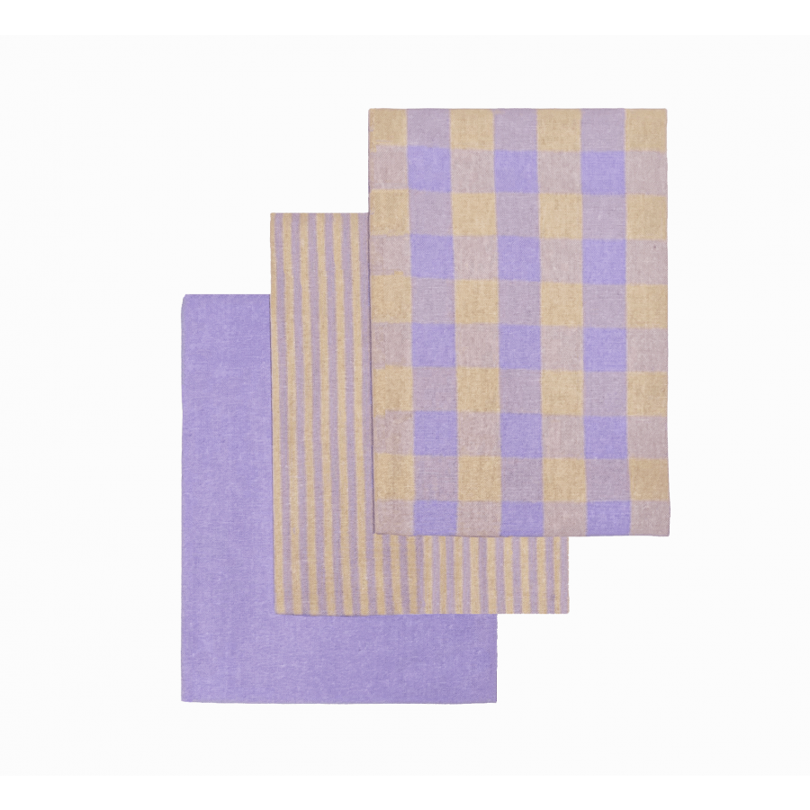 Viskestykke 3-pak Genbrugsbomuld Lavendel 50x70cm